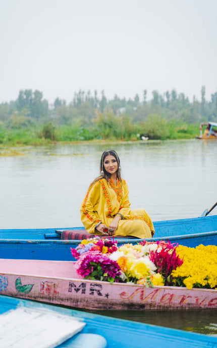 Kashmiri Aari Work Phiran - Yellow | Fringe - Kashmir Jama