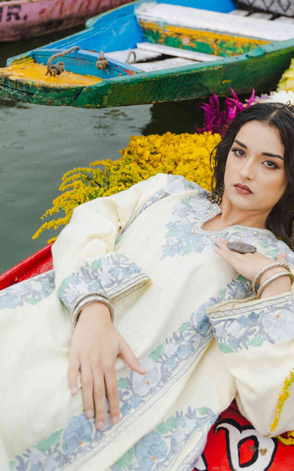 Kashmiri Aari Work Phiran - Off White - Kashmir Jama