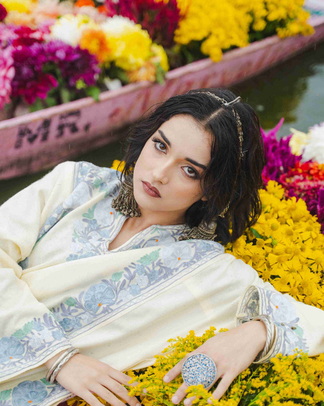 Kashmiri Aari Work Phiran - Off White - Kashmir Jama