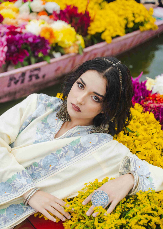 Kashmiri Aari Work Phiran - Off White - Kashmir Jama