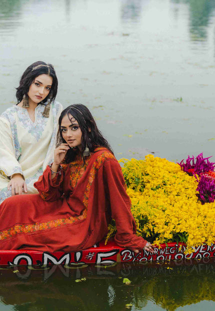 Kashmiri Aari Work Phiran - Maroon | Fringe - Kashmir Jama