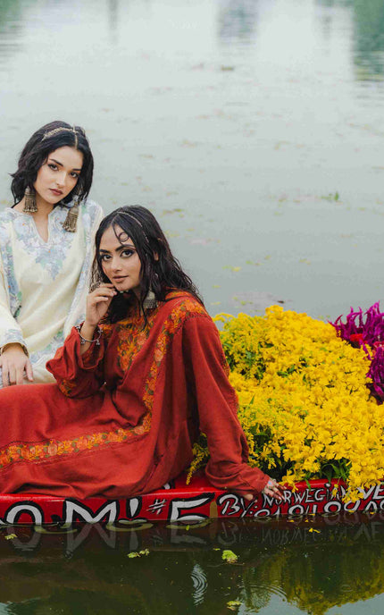 Kashmiri Aari Work Phiran - Maroon | Fringe - Kashmir Jama