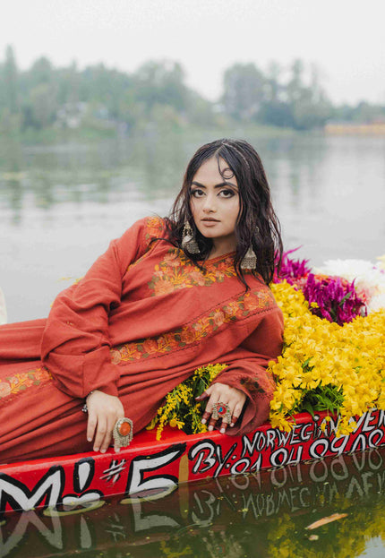 Kashmiri Aari Work Phiran - Maroon | Fringe - Kashmir Jama