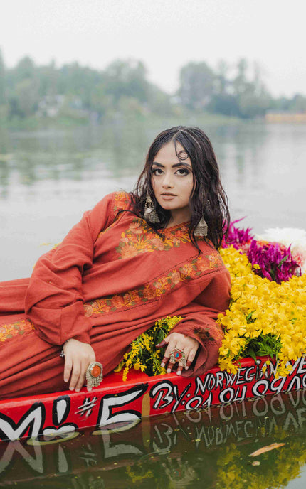 Kashmiri Aari Work Phiran - Maroon | Fringe - Kashmir Jama