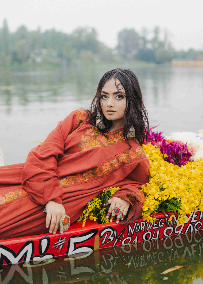 Kashmiri Aari Work Phiran - Maroon | Fringe - Kashmir Jama