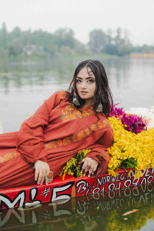 Kashmiri Aari Work Phiran - Maroon | Fringe - Kashmir Jama