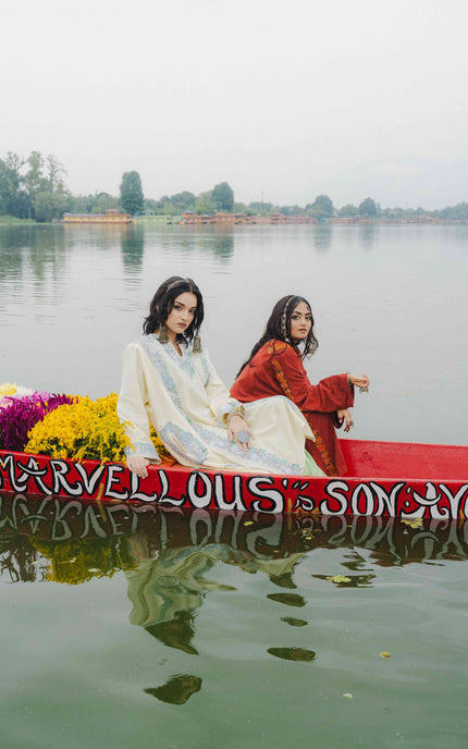 Kashmiri Aari Work Phiran - Off White - Kashmir Jama