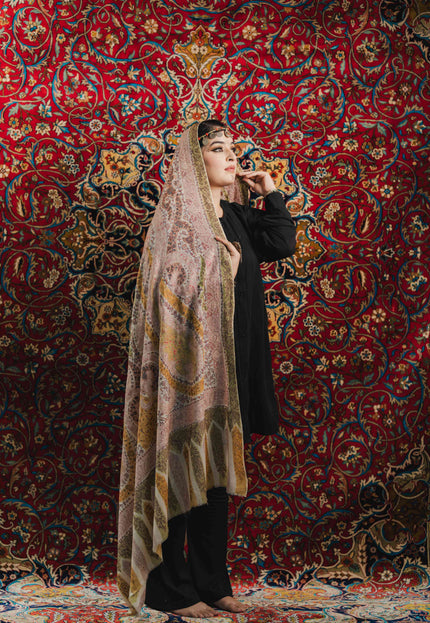 Kashmiri Kalamkari Sozni Work Shawl - White | Handmade - Kashmir Jama