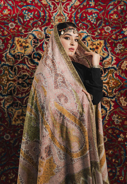 Kashmiri Kalamkari Sozni Work Shawl - White | Handmade - Kashmir Jama