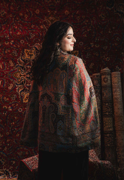 Women's Kani Work Kashmiri Cape Blue DOUBLING - Kashmir Jama
