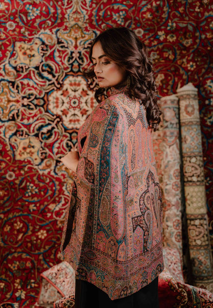 Kashmiri Kani Work Cape Coat - Pink - Kashmir Jama
