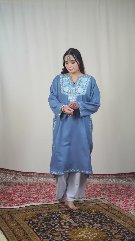 Kashmiri Aari Work Phiran - Teal