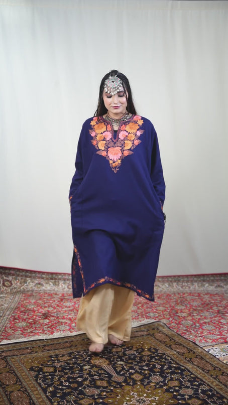 Kashmiri Aari Work Phiran - Royal Blue