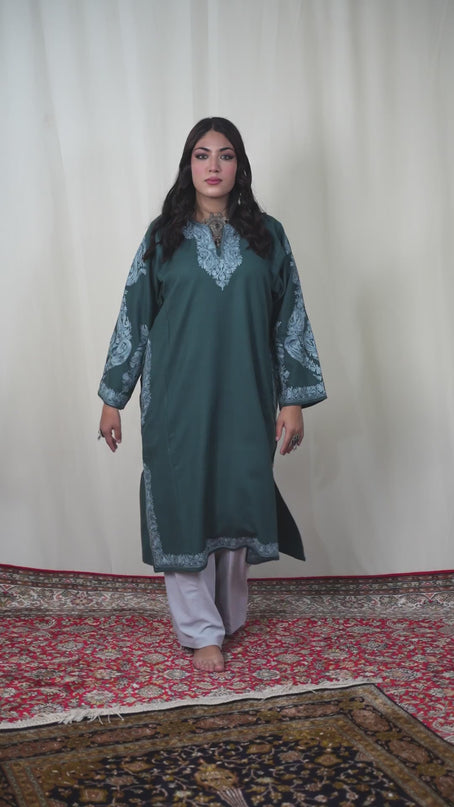 Kashmiri Aari Work Phiran - Tropical Teal
