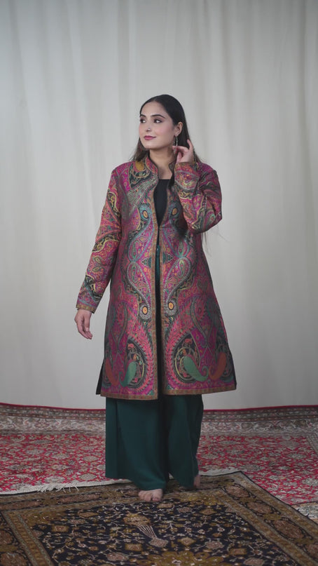 Kashmiri Kani With Aari Embrodiery Jacket - Designer Purple | Silk Long