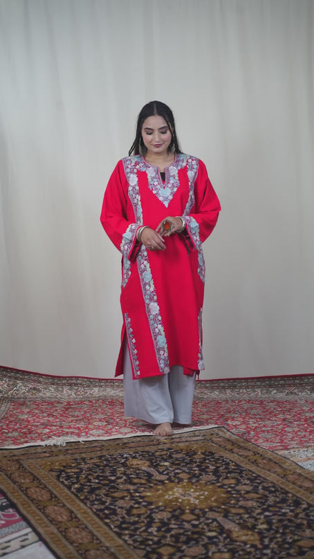 Kashmiri Aari Work Phiran - Majestic Red