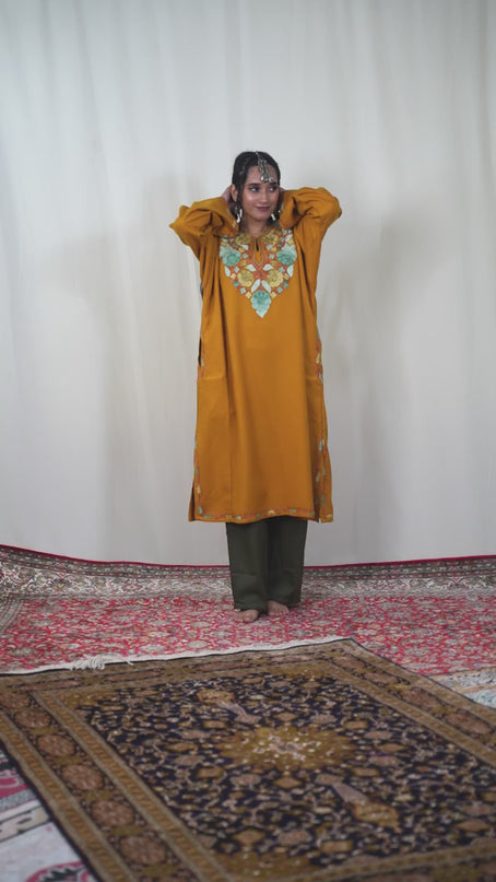 Kashmiri Aari Work Phiran - Mustard