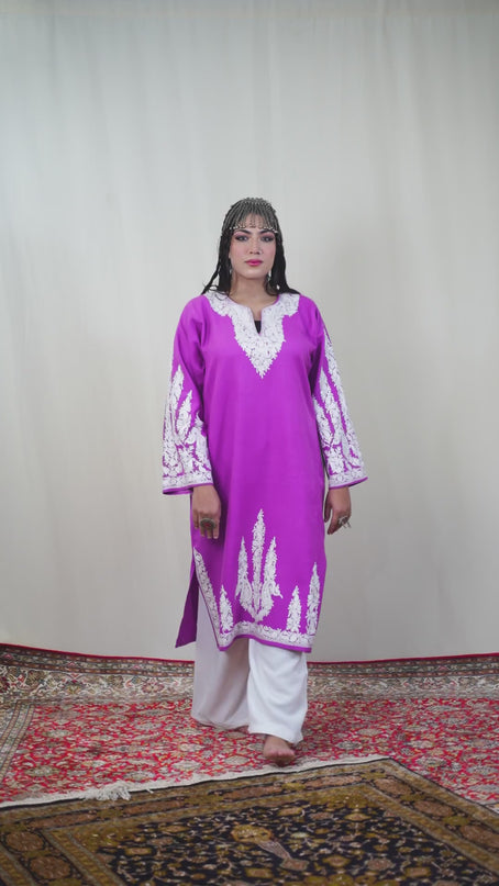 Kashmiri Aari Work Phiran - Mystic Purple