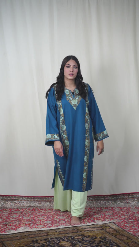 Kashmiri Aari Work Phiran - Lapis Blue