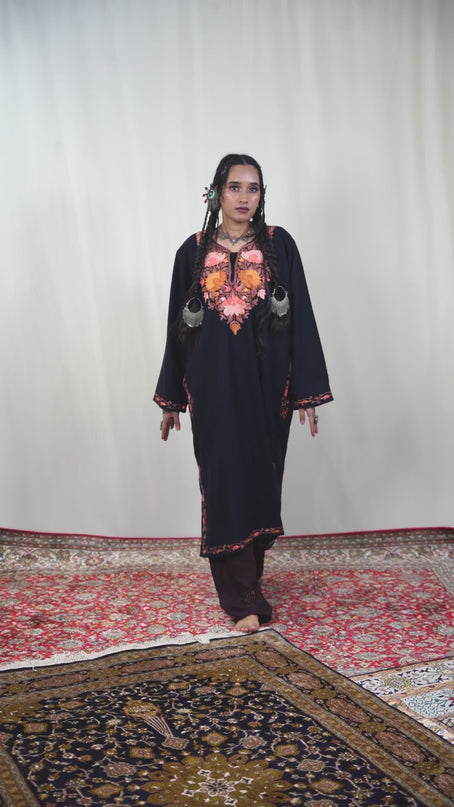 Kashmiri Aari Work Phiran - Black