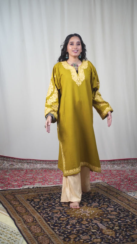 Kashmiri Aari Work Phiran - Mustard